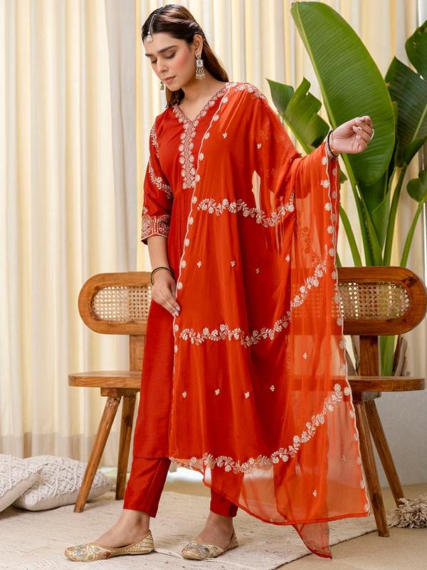 VP 9827 R Embroidred Kurta Sets with Sequins Work Women Suits